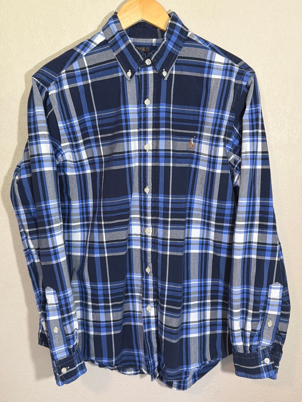 Polo Ralph Lauren Oxford blue&white plaid button-down long sleeve shirt SZ L